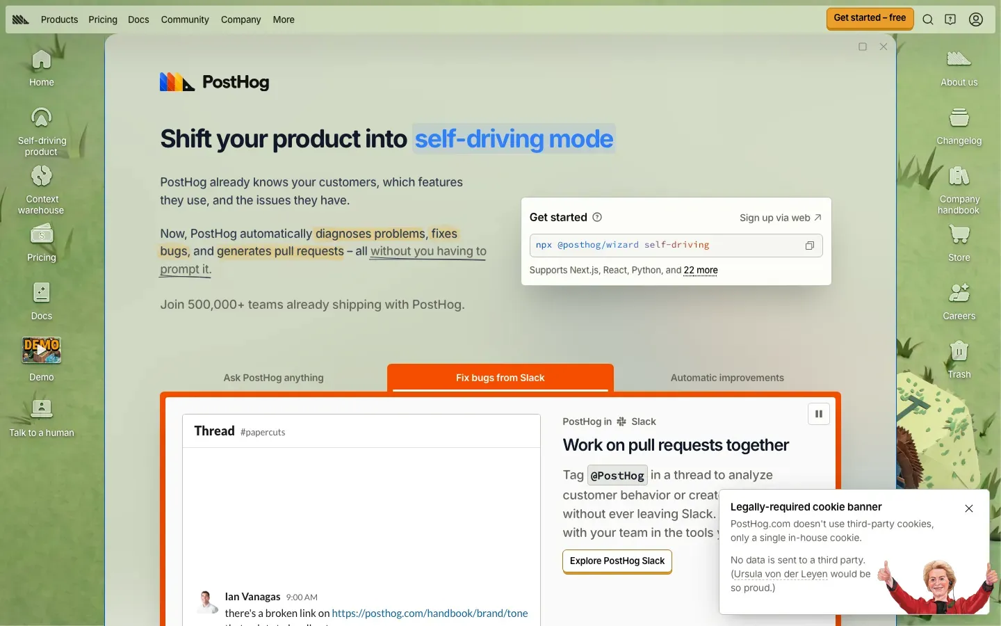 Homepage of PostHog