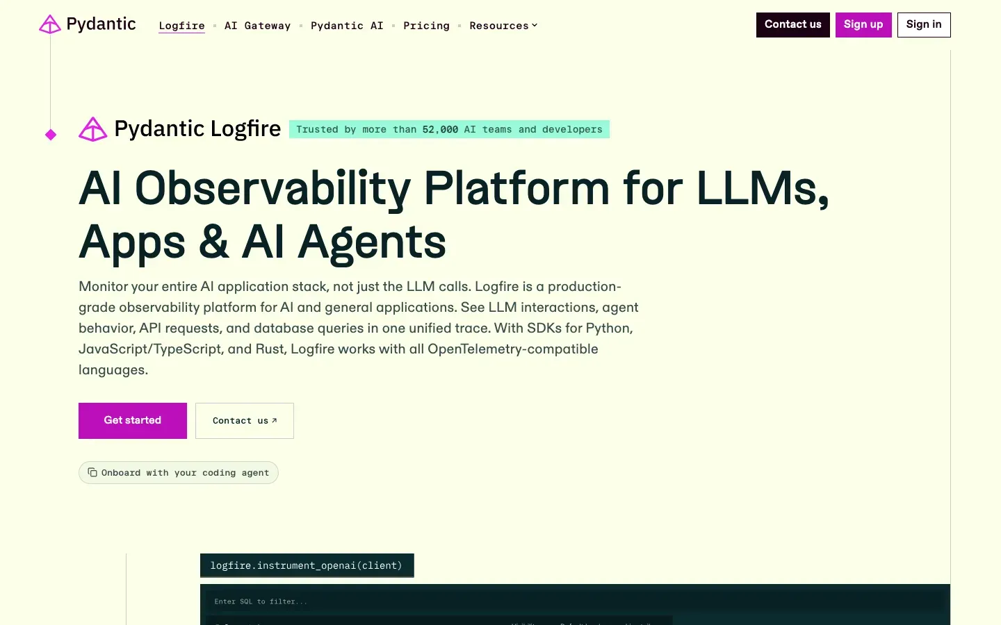 Homepage of Pydantic Logfire
