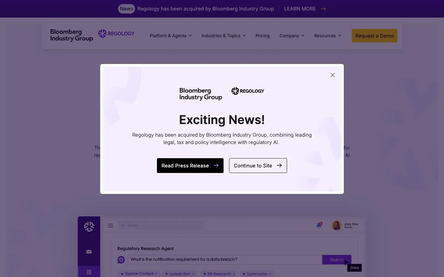 Homepage of Regology