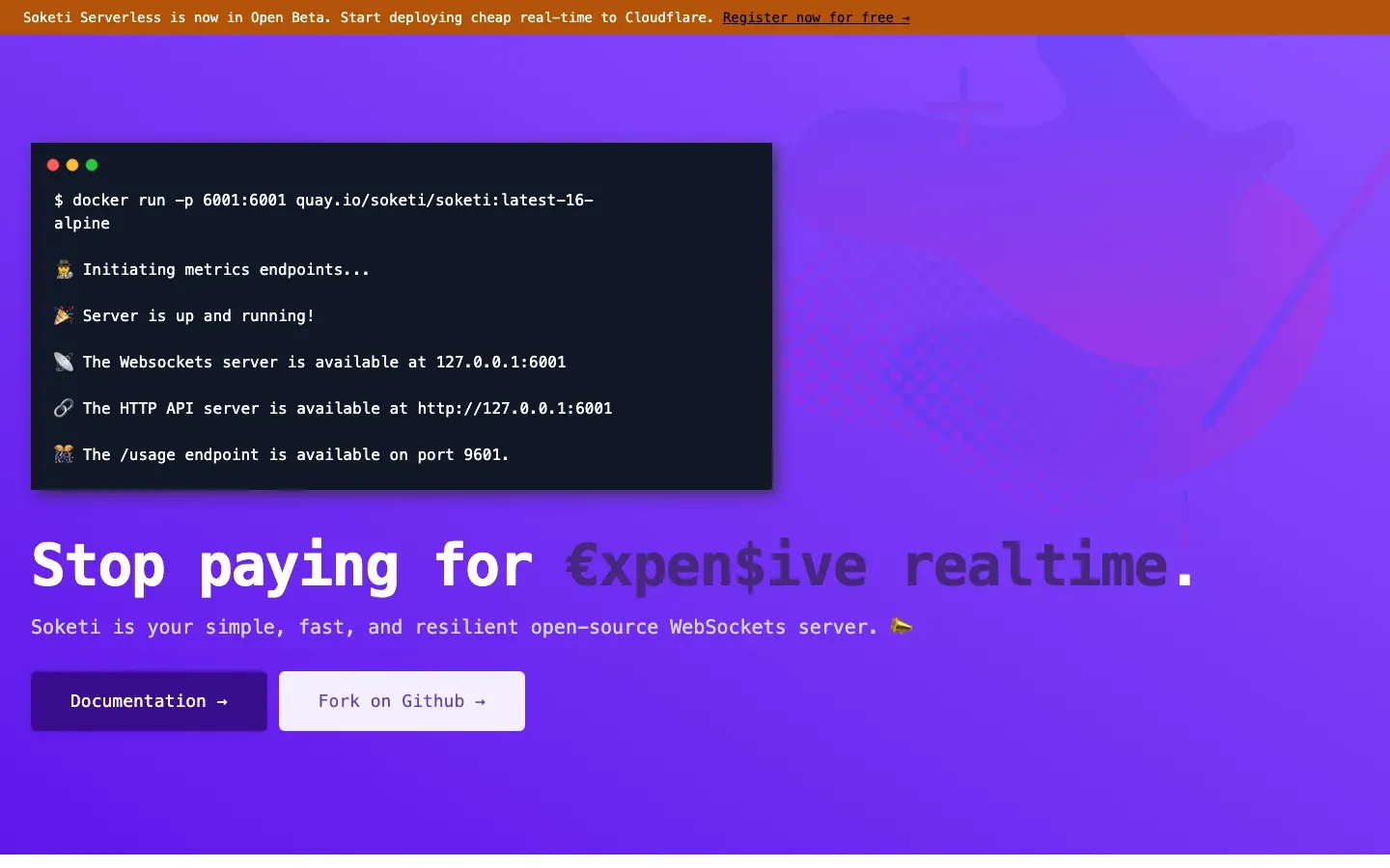 Homepage of Soketi