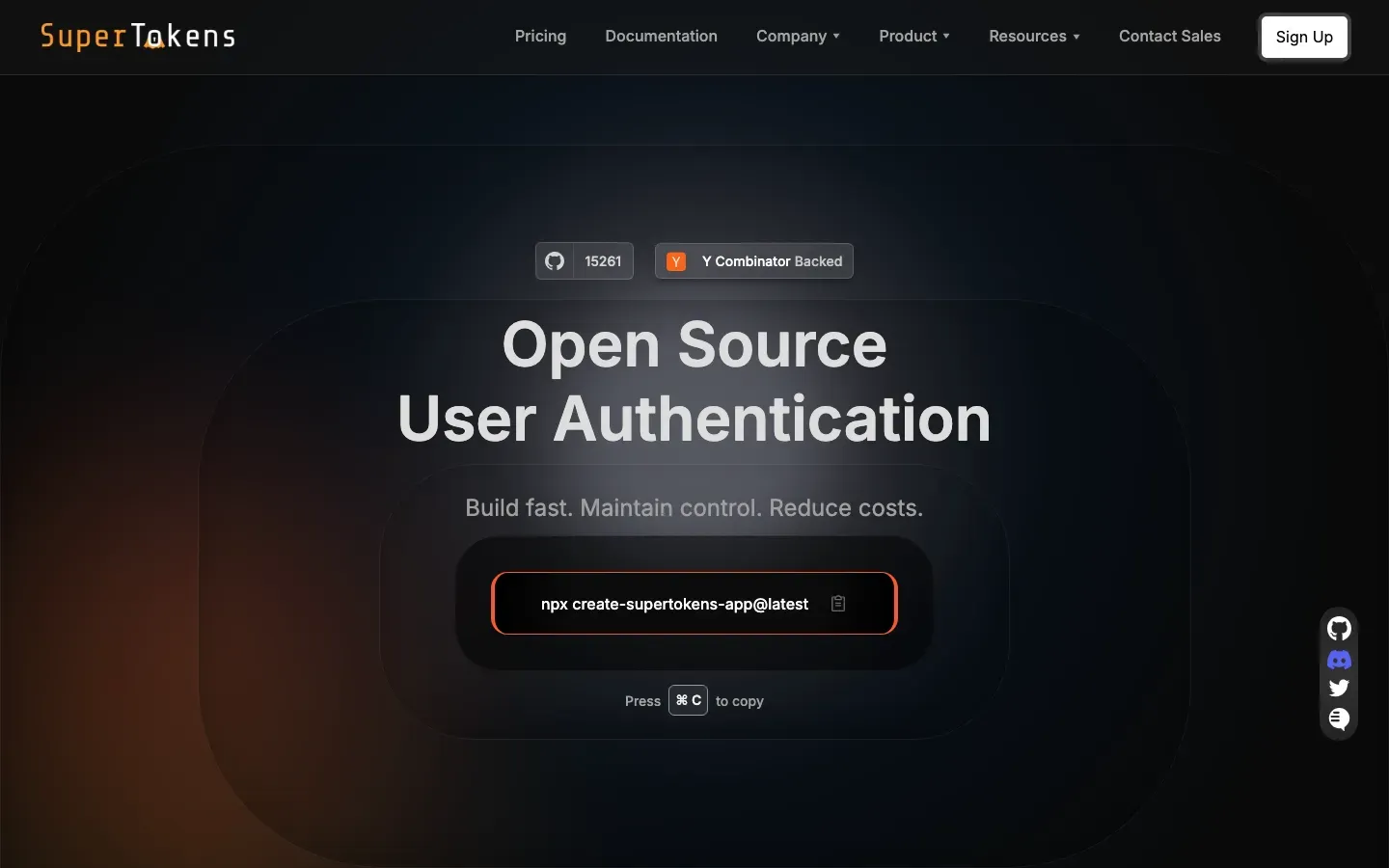 Homepage of SuperTokens