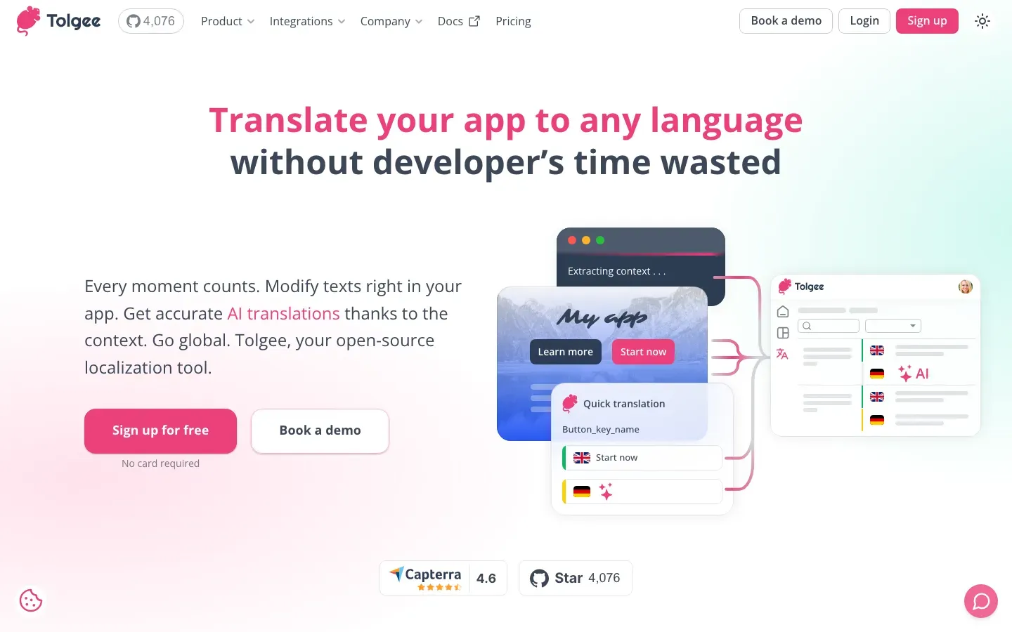 Homepage of Tolgee