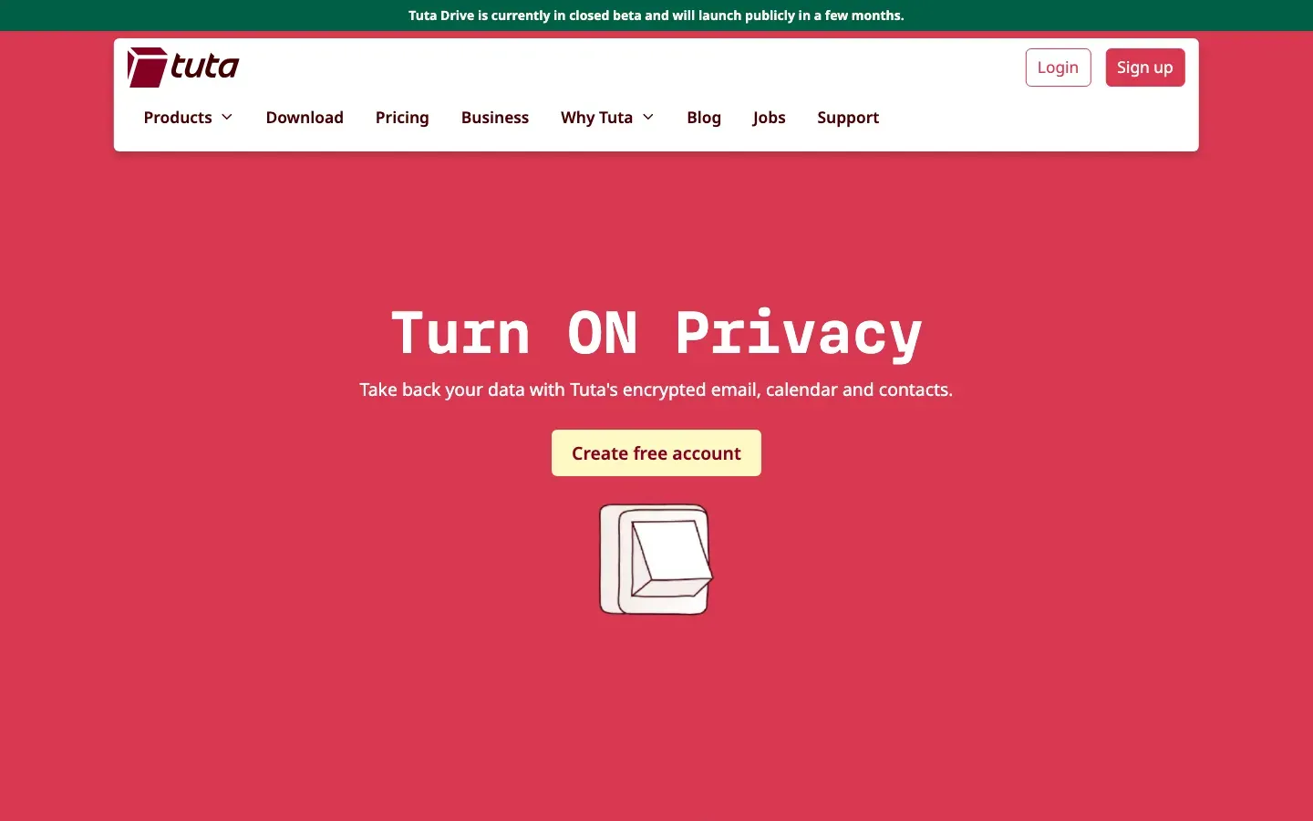 Homepage of Tuta