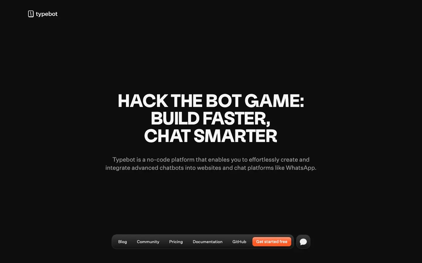 Homepage of Typebot