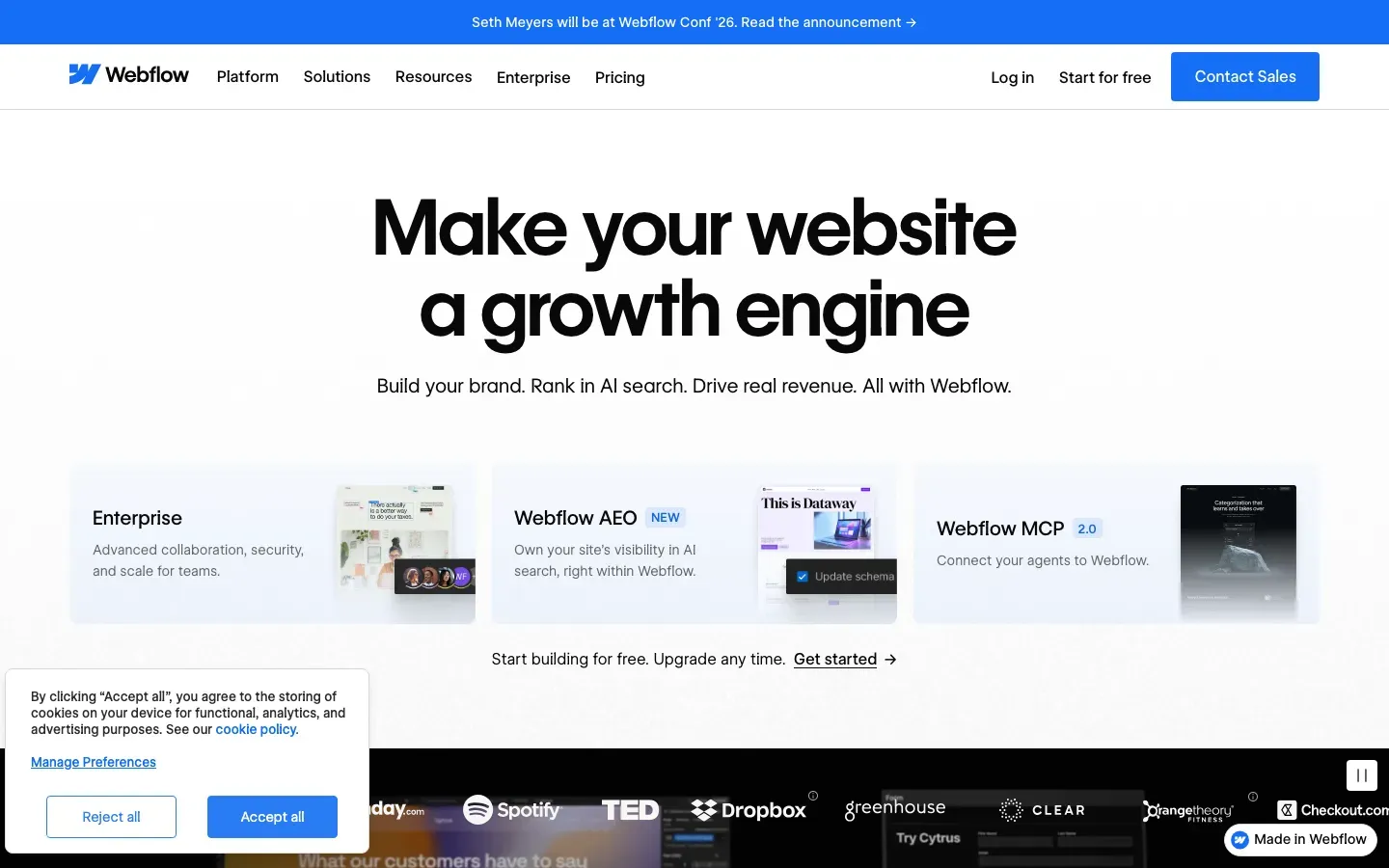 Homepage of Webflow