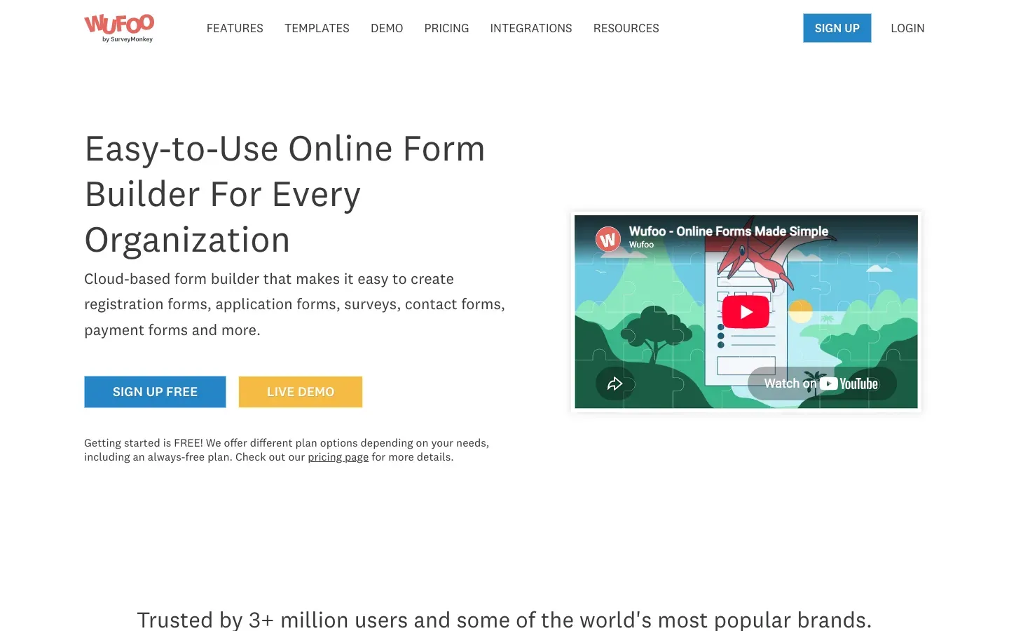 Homepage of Wufoo